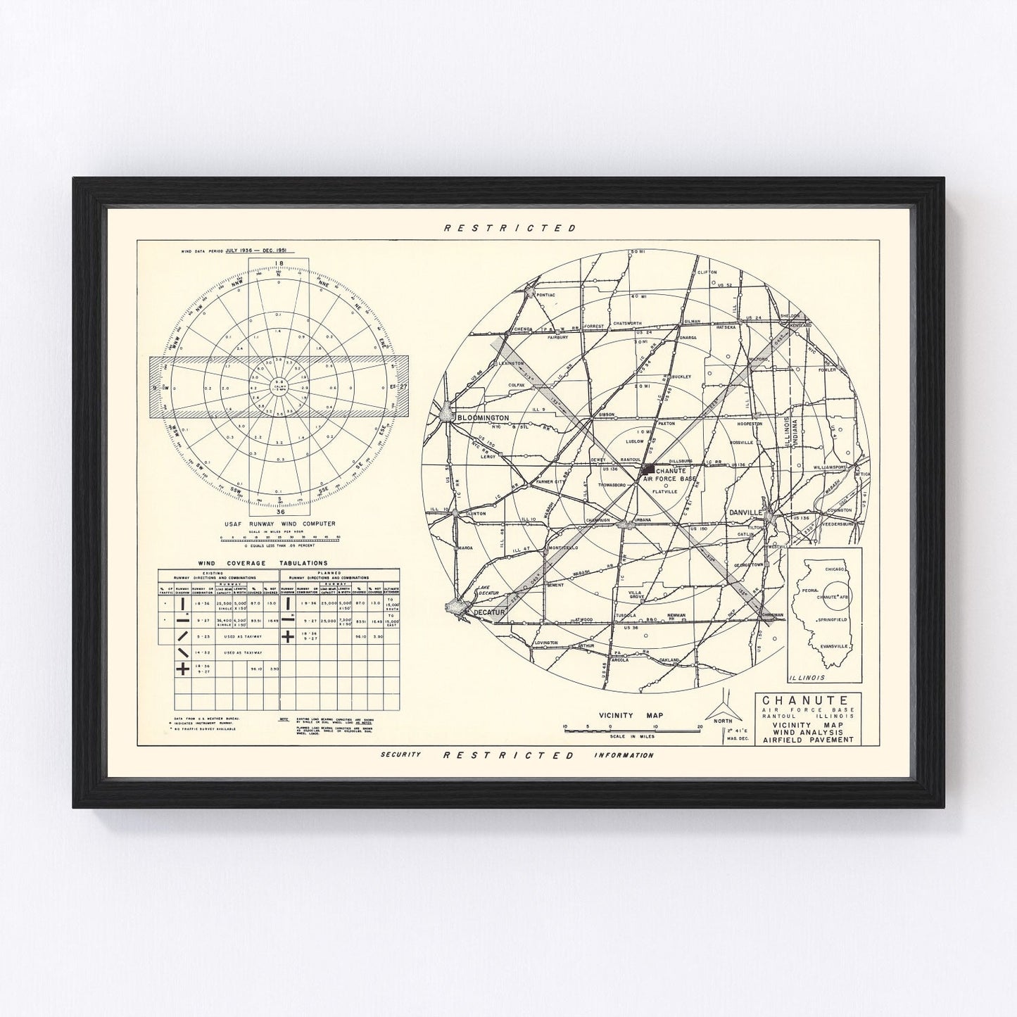 Vintage Map of the Chanute Air Force Base Vicinity, 1951