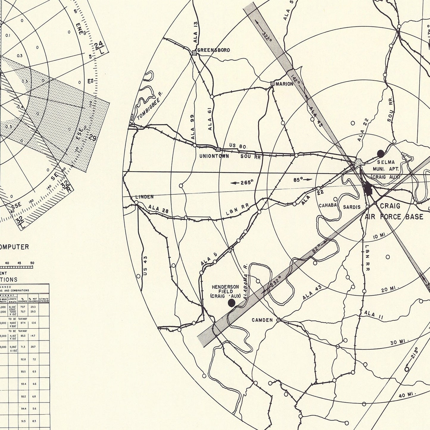 Vintage Map of the Craig Air Force Base Vicinity, 1950