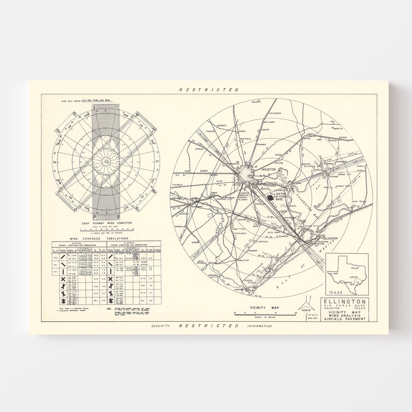 Vintage Map of the Ellington Air Force Base Vicinity, 1953