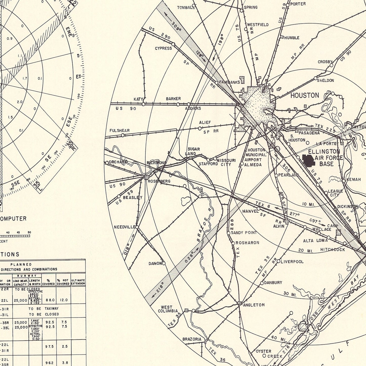Vintage Map of the Ellington Air Force Base Vicinity, 1953