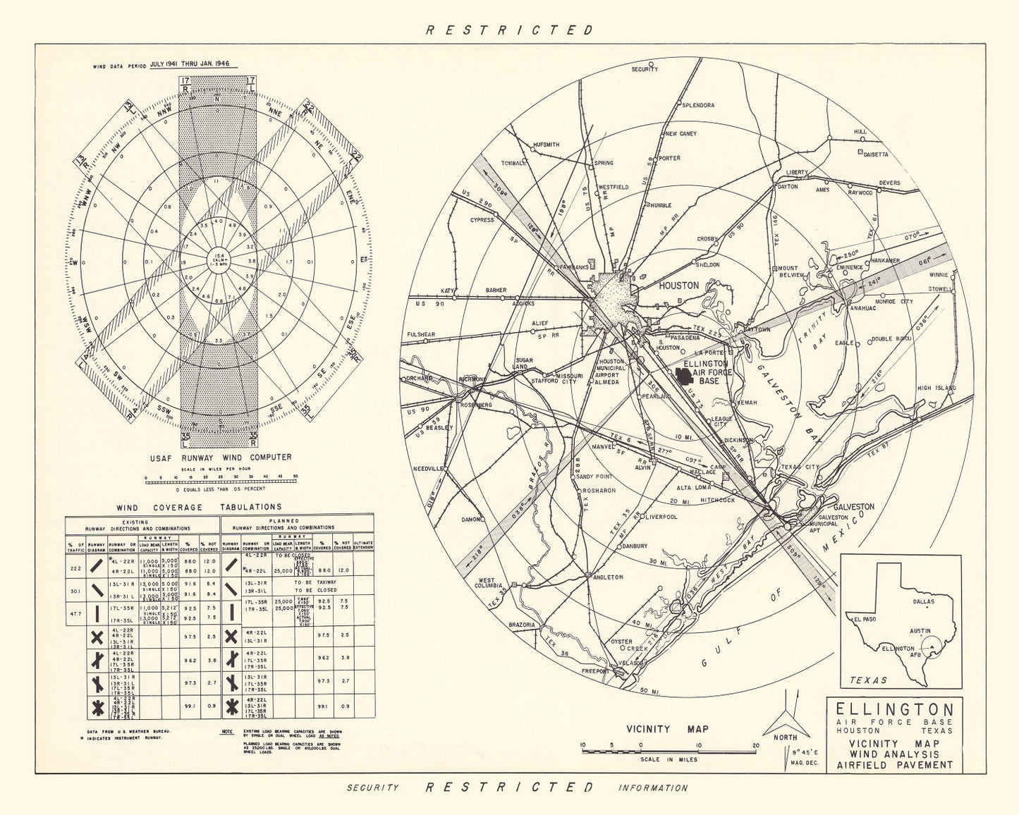Vintage Map of the Ellington Air Force Base Vicinity, 1953