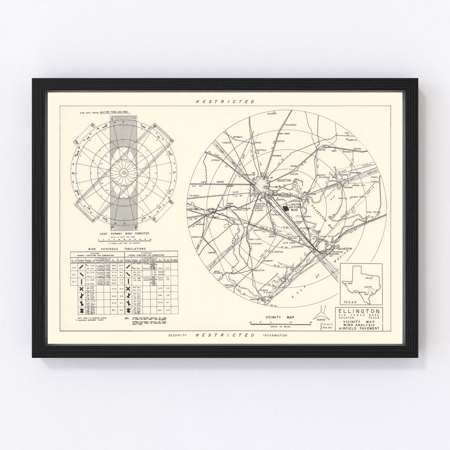 Vintage Map of the Ellington Air Force Base Vicinity, 1953