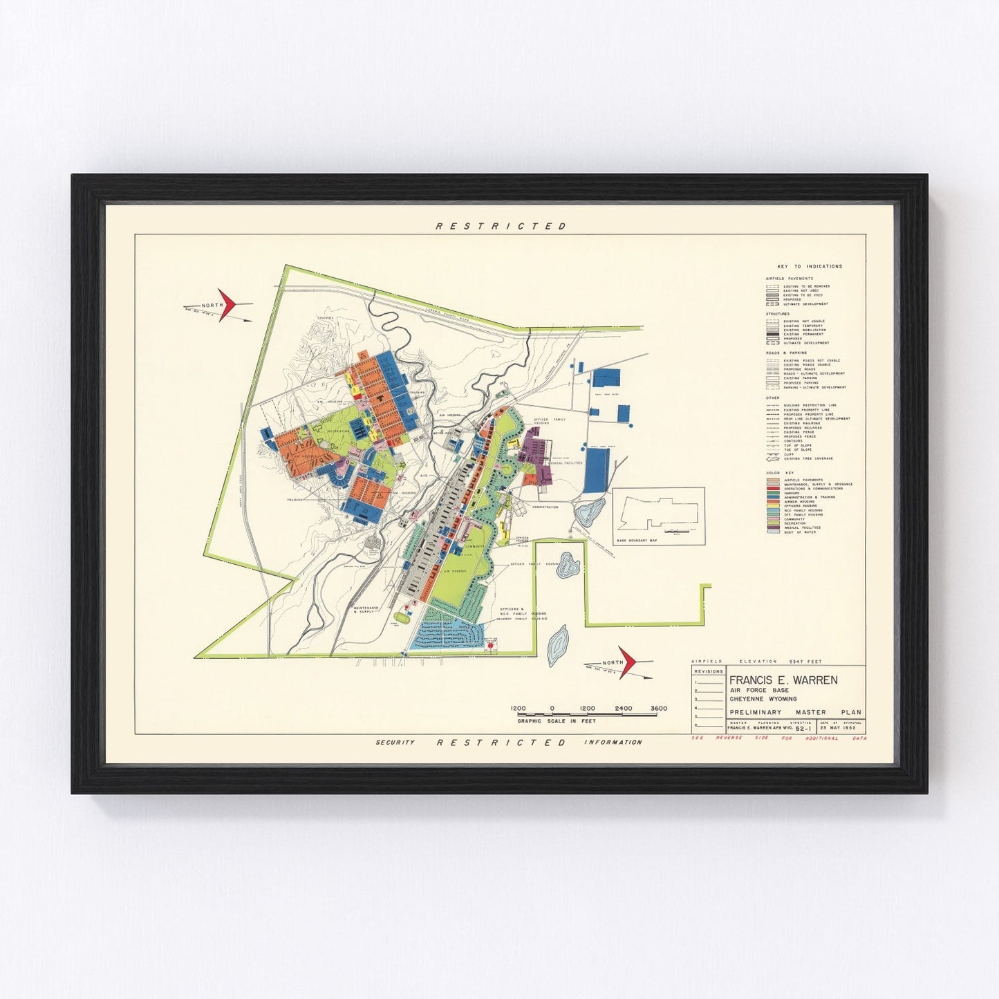Vintage Map of Francis E. Warren Air Force Base, 1952