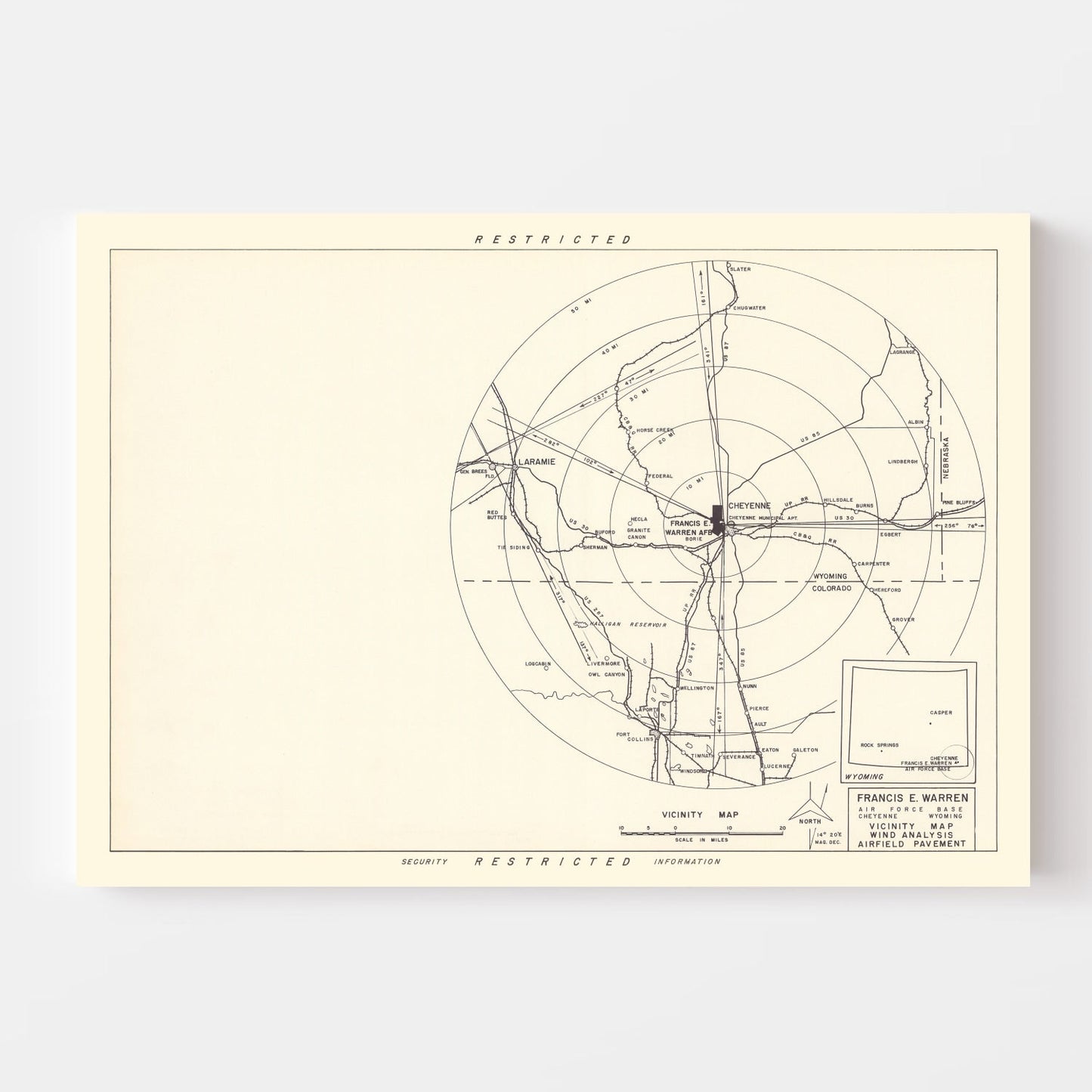 Vintage Map of the Francis E. Warren Air Force Base Vicinity, 1952