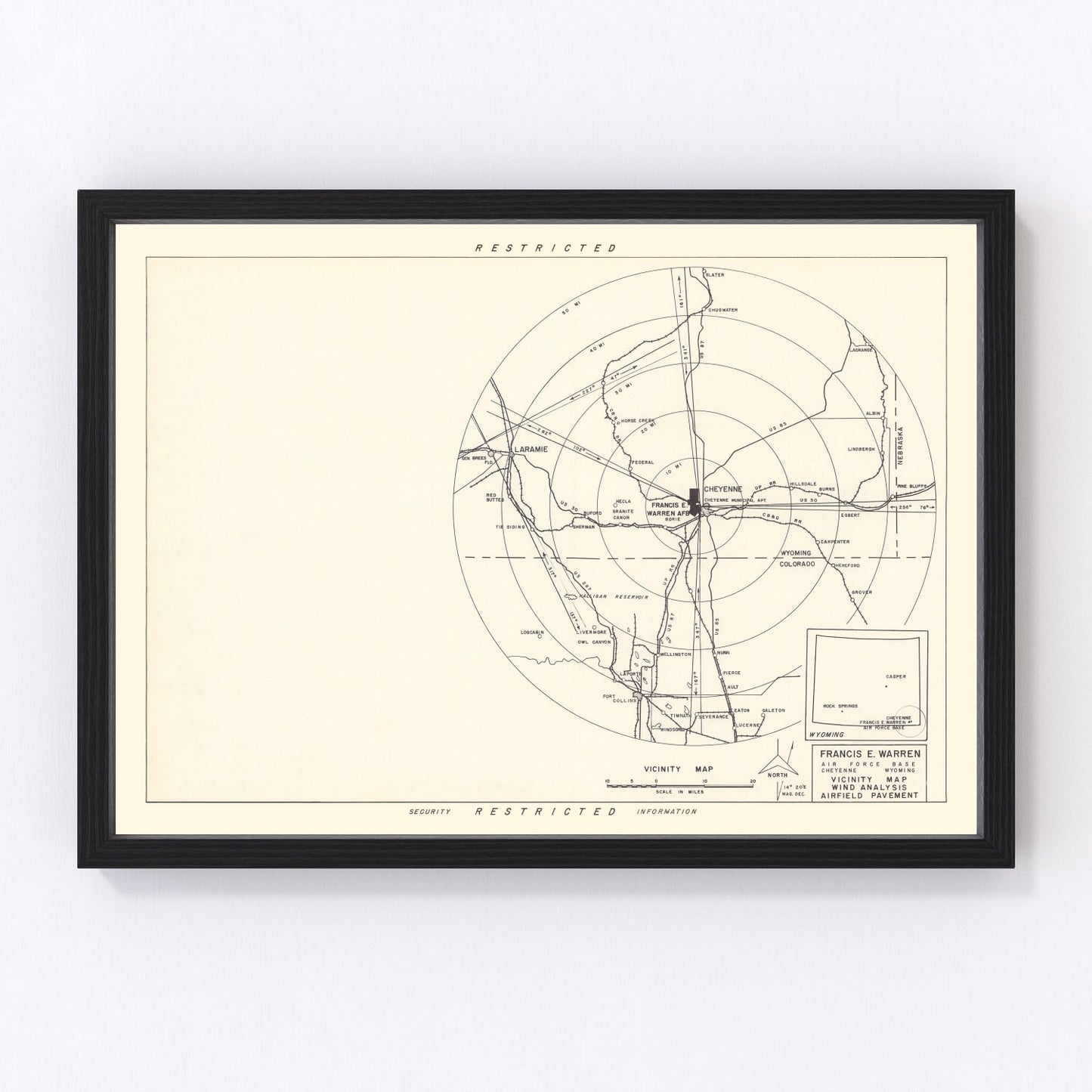 Vintage Map of the Francis E. Warren Air Force Base Vicinity, 1952