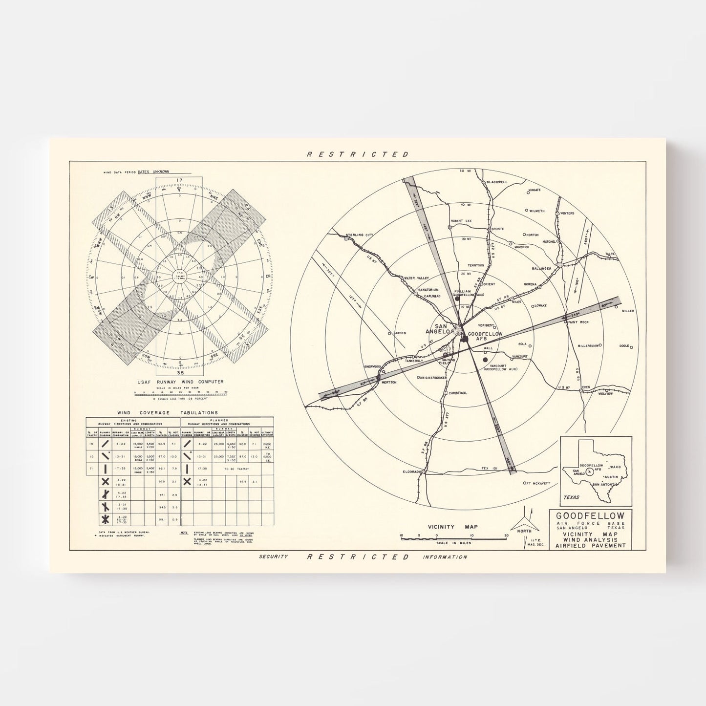 Vintage Map of the Goodfellow Air Force Base Vicinity, 1952