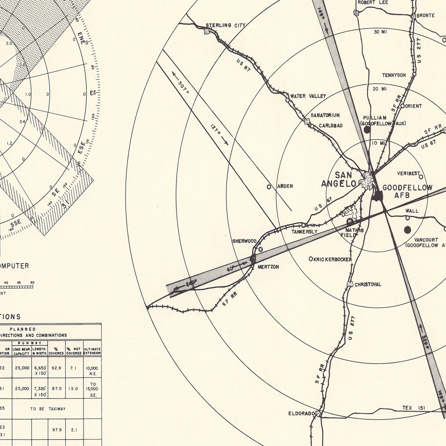 Vintage Map of the Goodfellow Air Force Base Vicinity, 1952