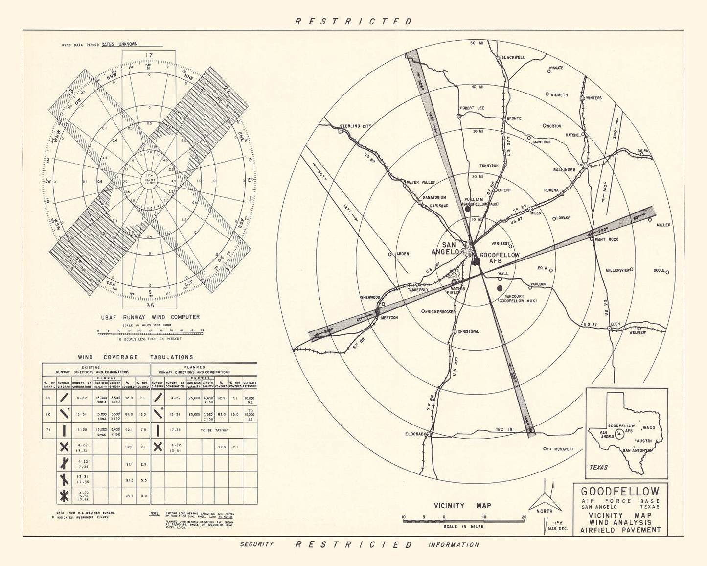 Vintage Map of the Goodfellow Air Force Base Vicinity, 1952