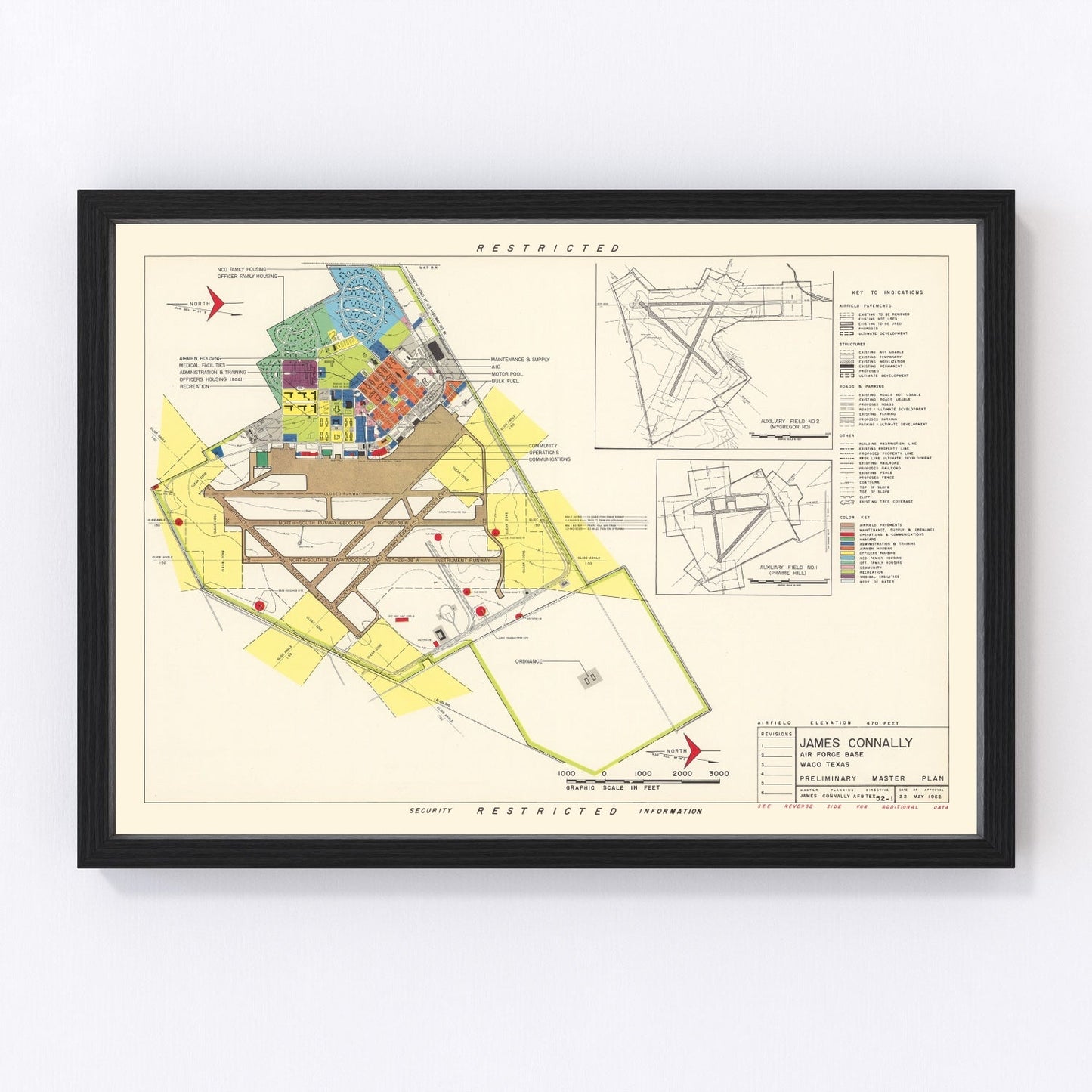 Vintage Map of James Connally Air Force Base, 1952