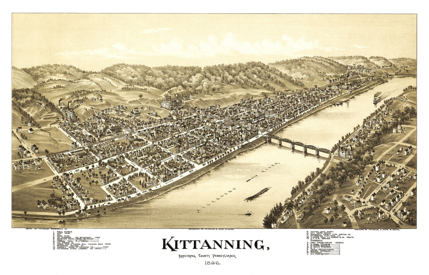 Vintage Map of Kittanning, Pennsylvania 1896