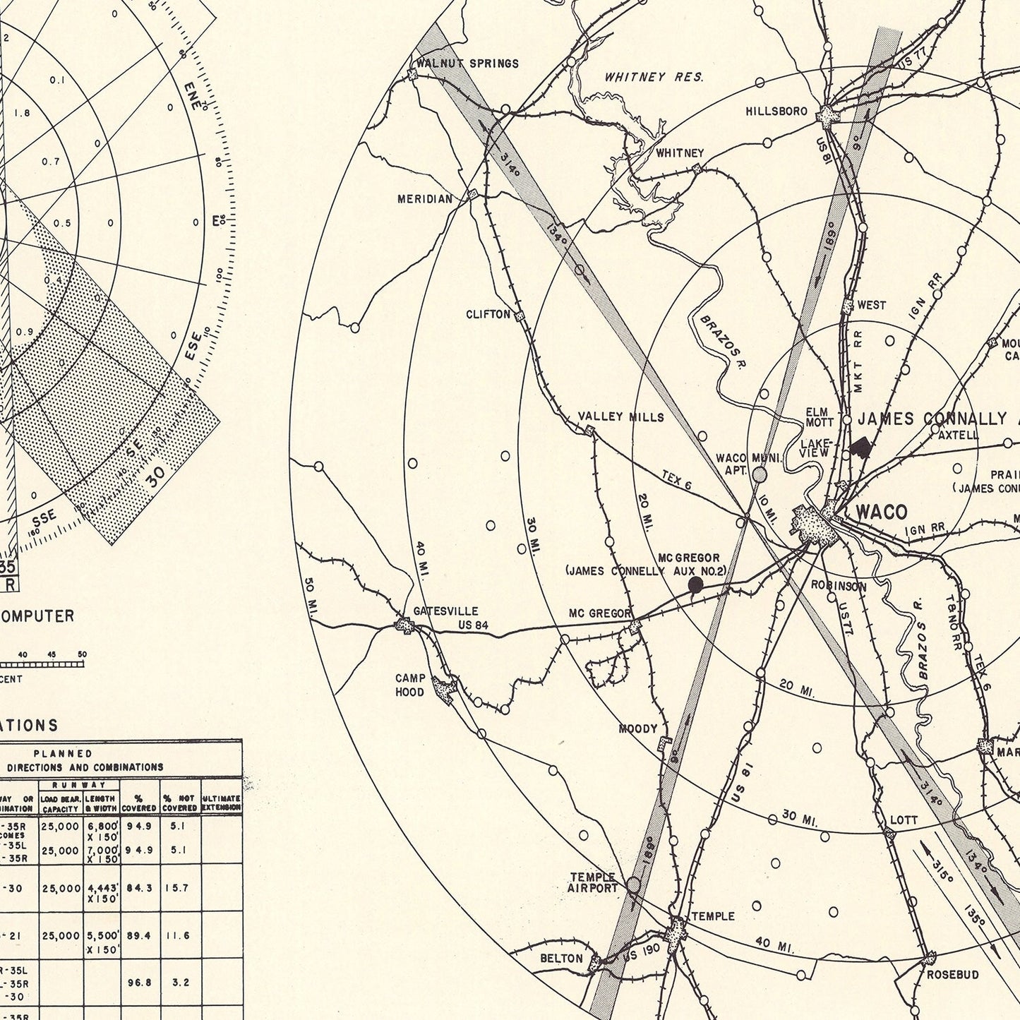 Vintage Map of the James Connally Air Force Base Vicinity, 1951