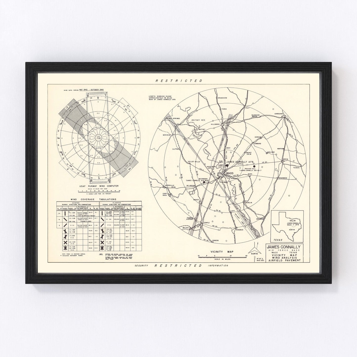 Vintage Map of the James Connally Air Force Base Vicinity, 1951