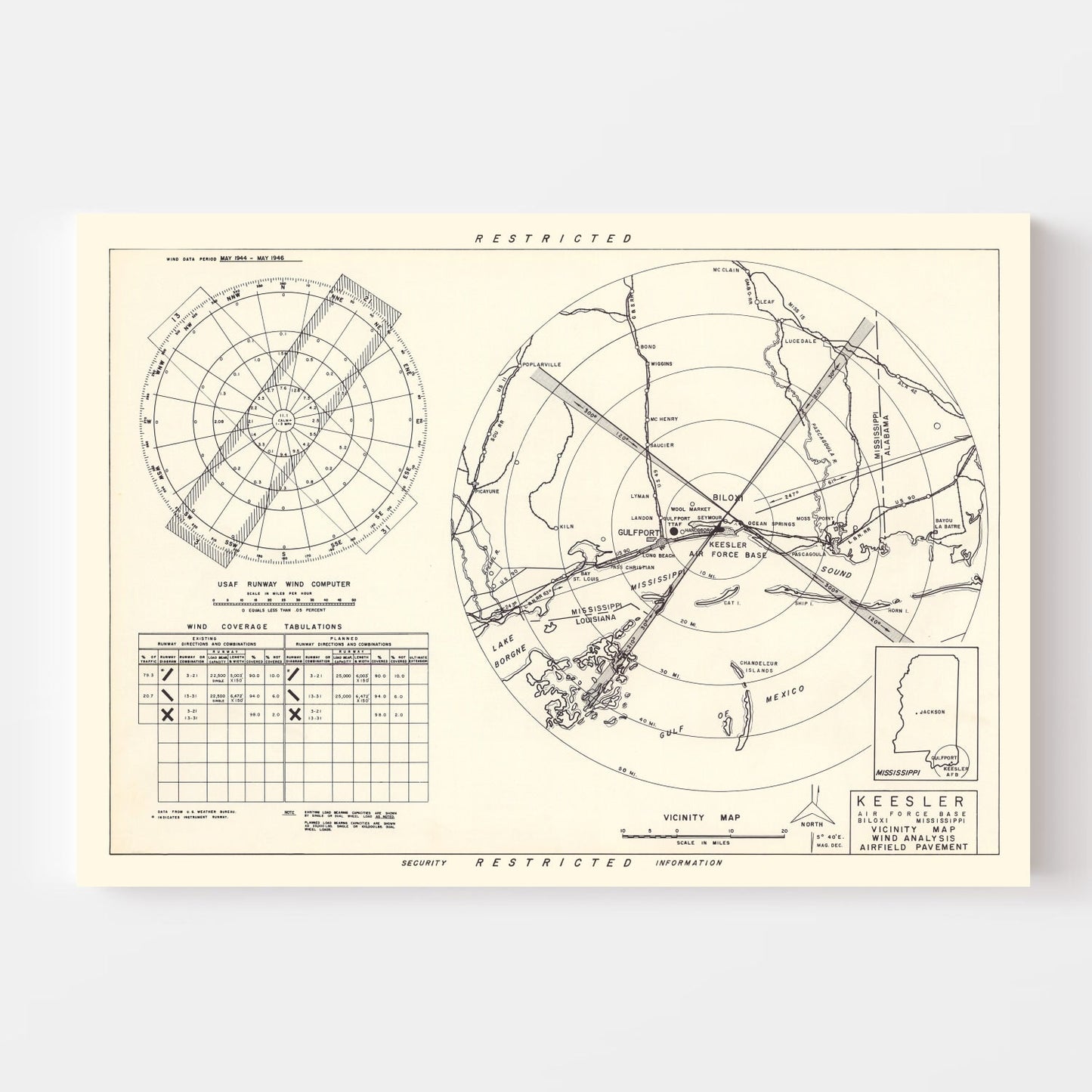 Vintage Map of the Keesler Air Force Base Vicinity, 1950