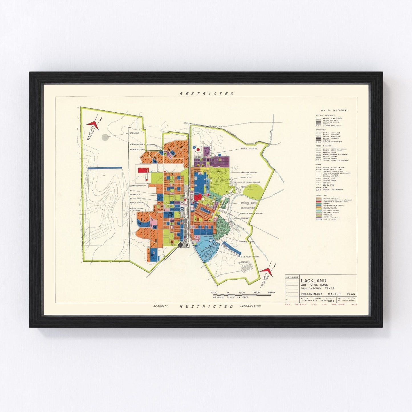 Vintage Map of Lackland Air Force Base, 1950