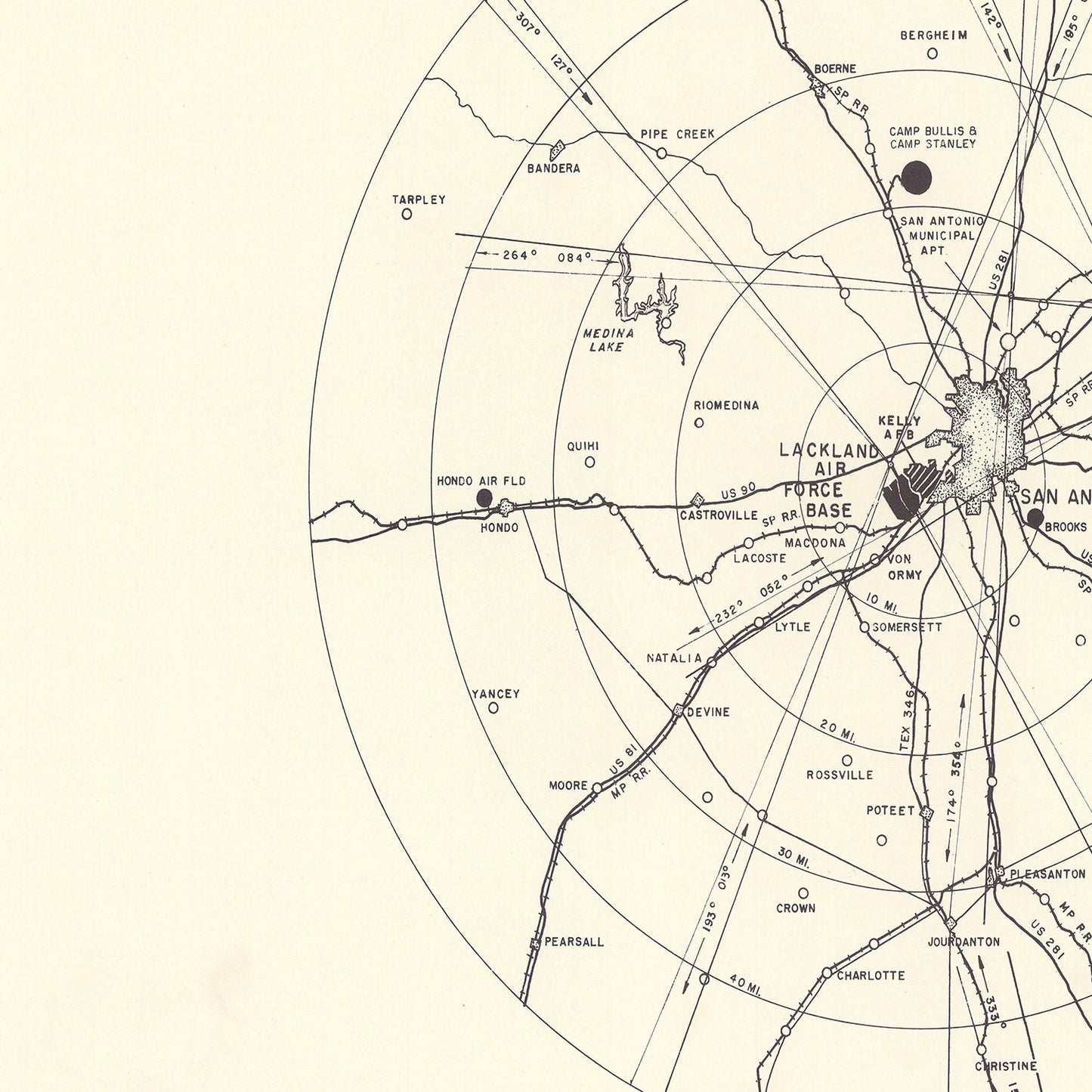 Vintage Map of the Lackland Air Force Base Vicinity, 1950