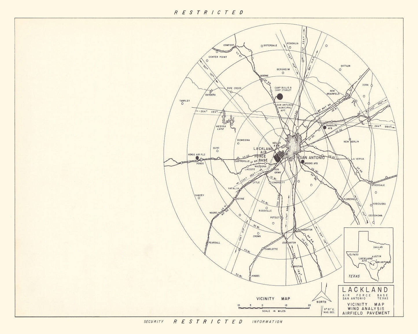 Vintage Map of the Lackland Air Force Base Vicinity, 1950