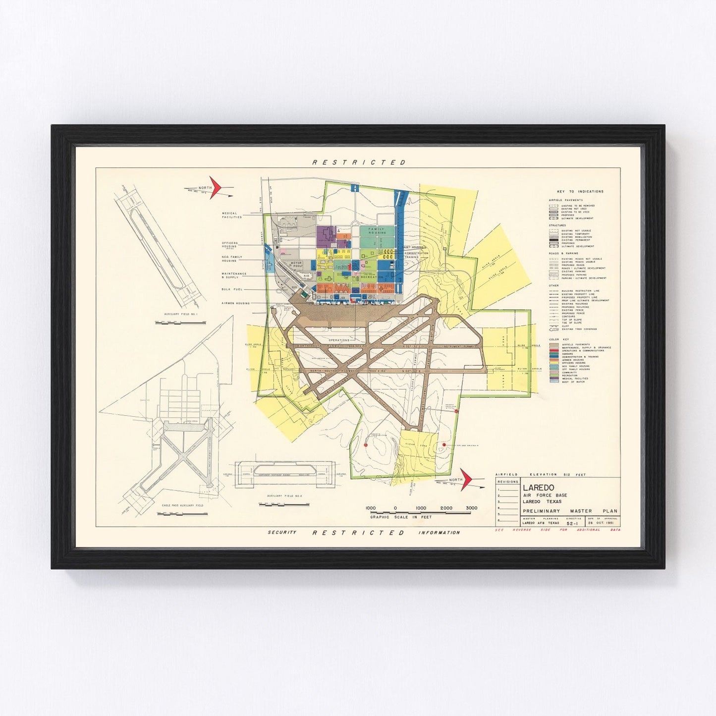 Vintage Map of Laredo Air Force Base, 1951