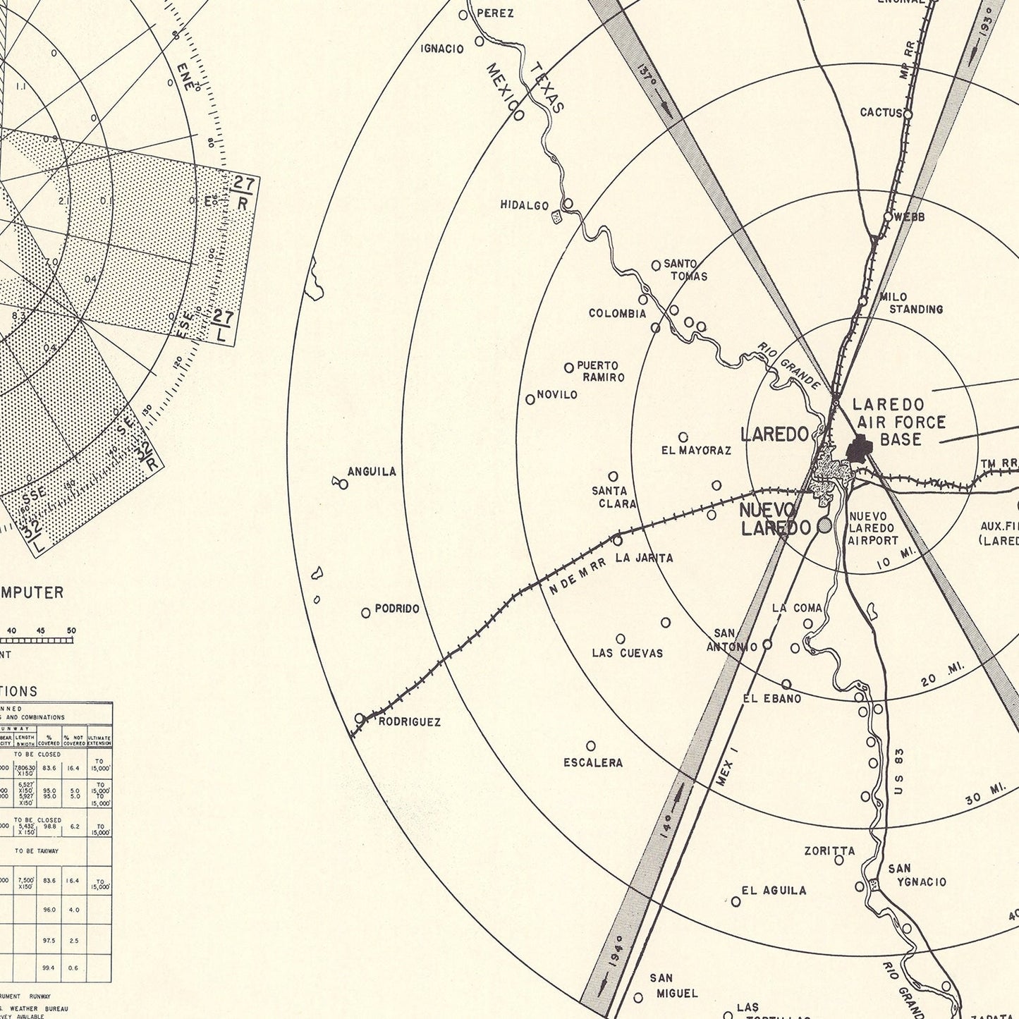 Vintage Map of the Laredo Air Force Base Vicinity, 1951