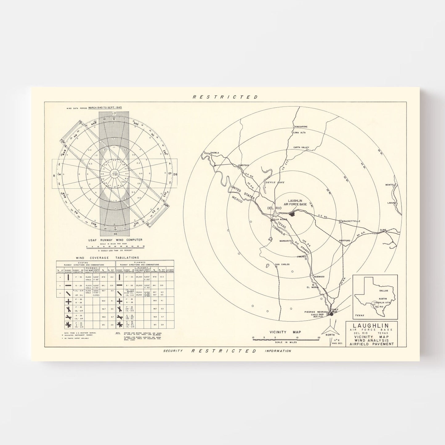 Vintage Map of the Laughlin Air Force Base Vicinity, 1951