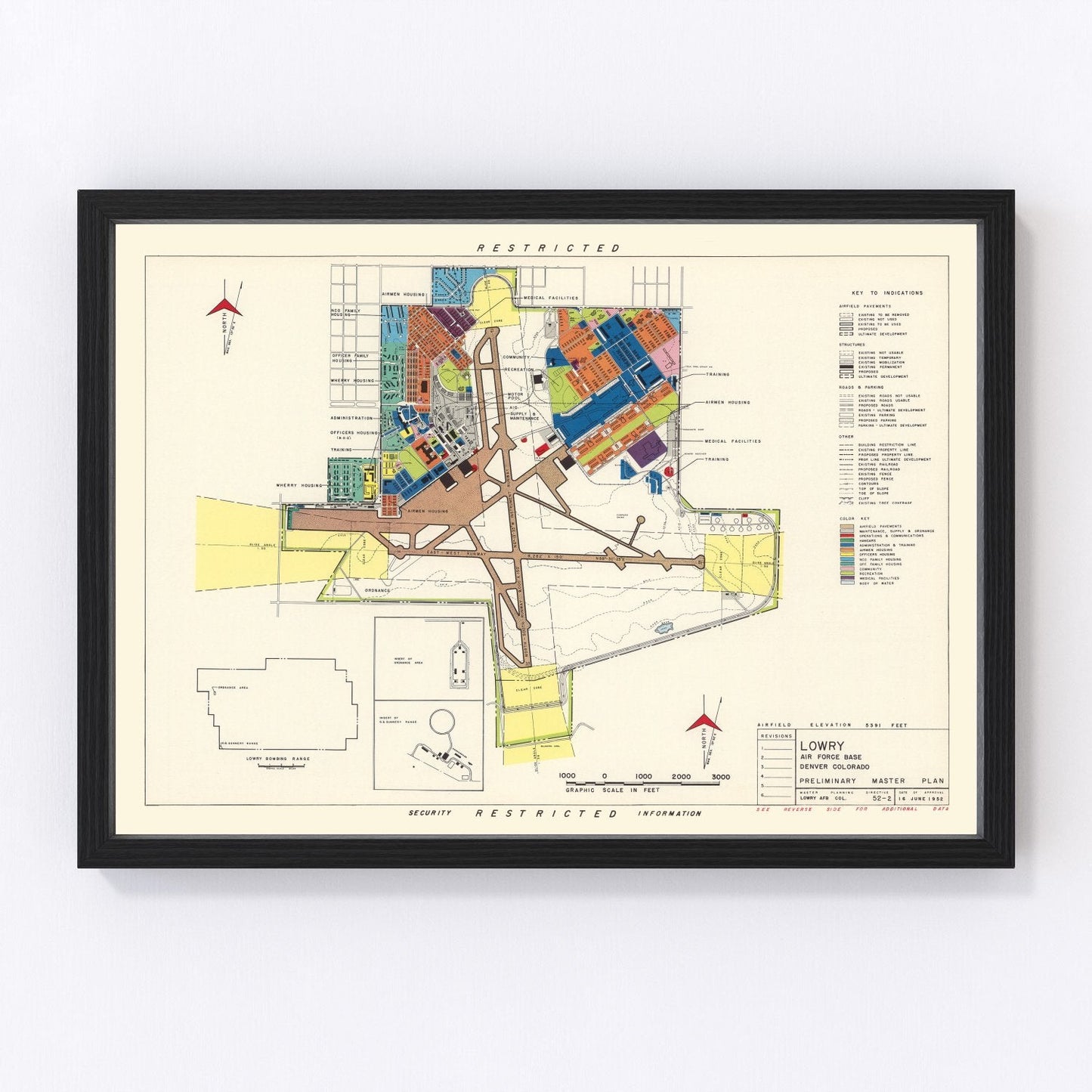 Vintage Map of Lowry Air Force Base, 1952