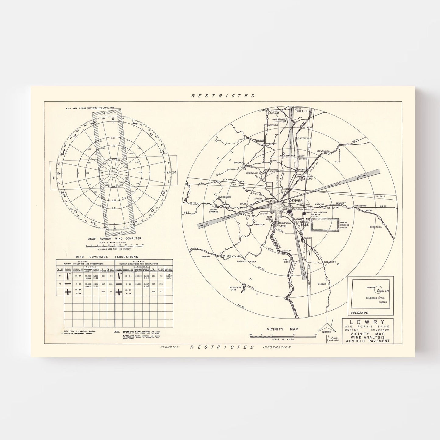 Vintage Map of the Lowry Air Force Base Vicinity, 1952