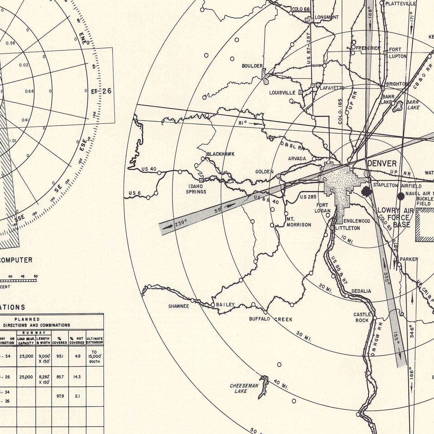 Vintage Map of the Lowry Air Force Base Vicinity, 1952