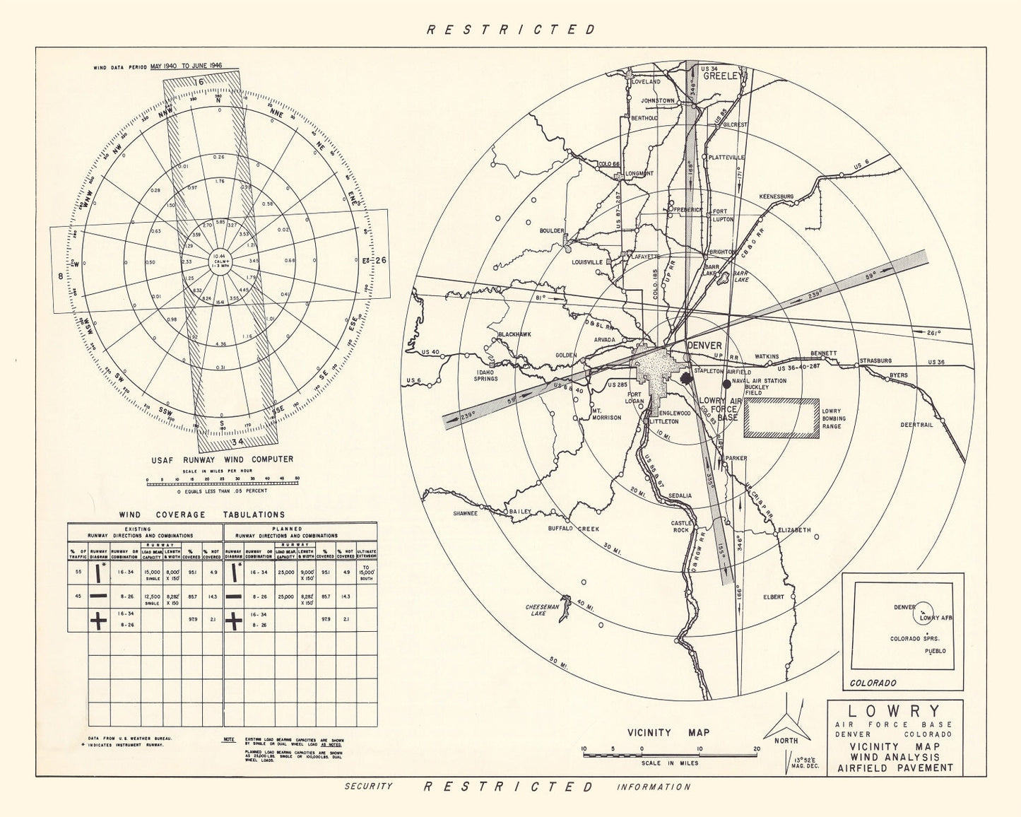 Vintage Map of the Lowry Air Force Base Vicinity, 1952