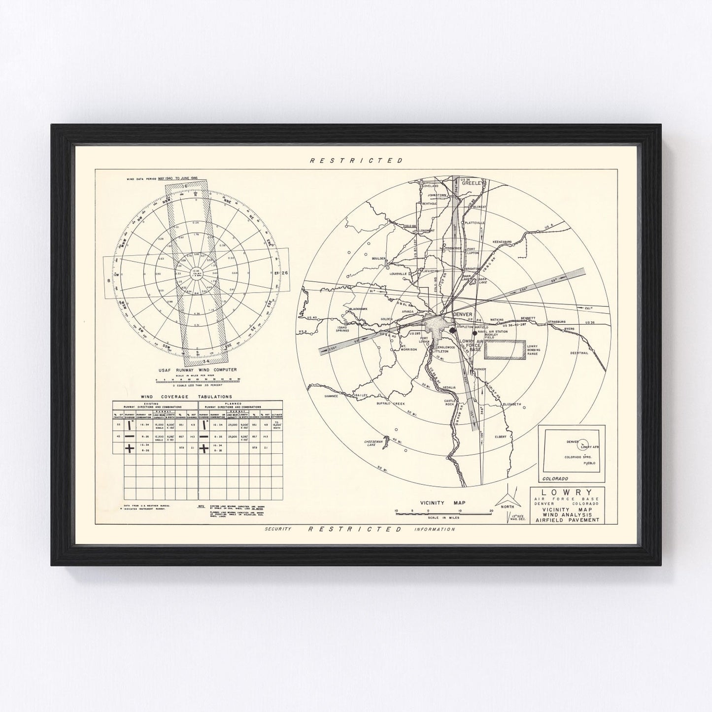 Vintage Map of the Lowry Air Force Base Vicinity, 1952