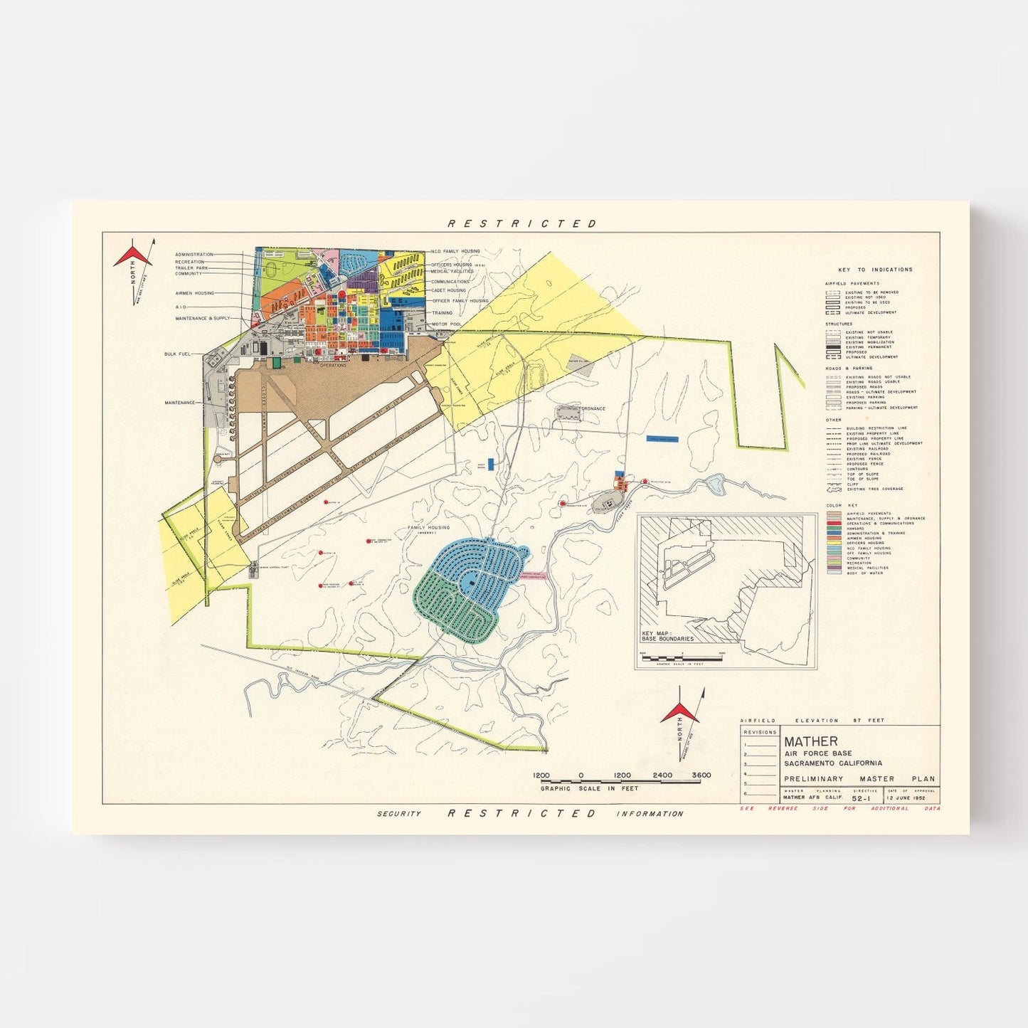 Vintage Map of Mather Air Force Base, 1952