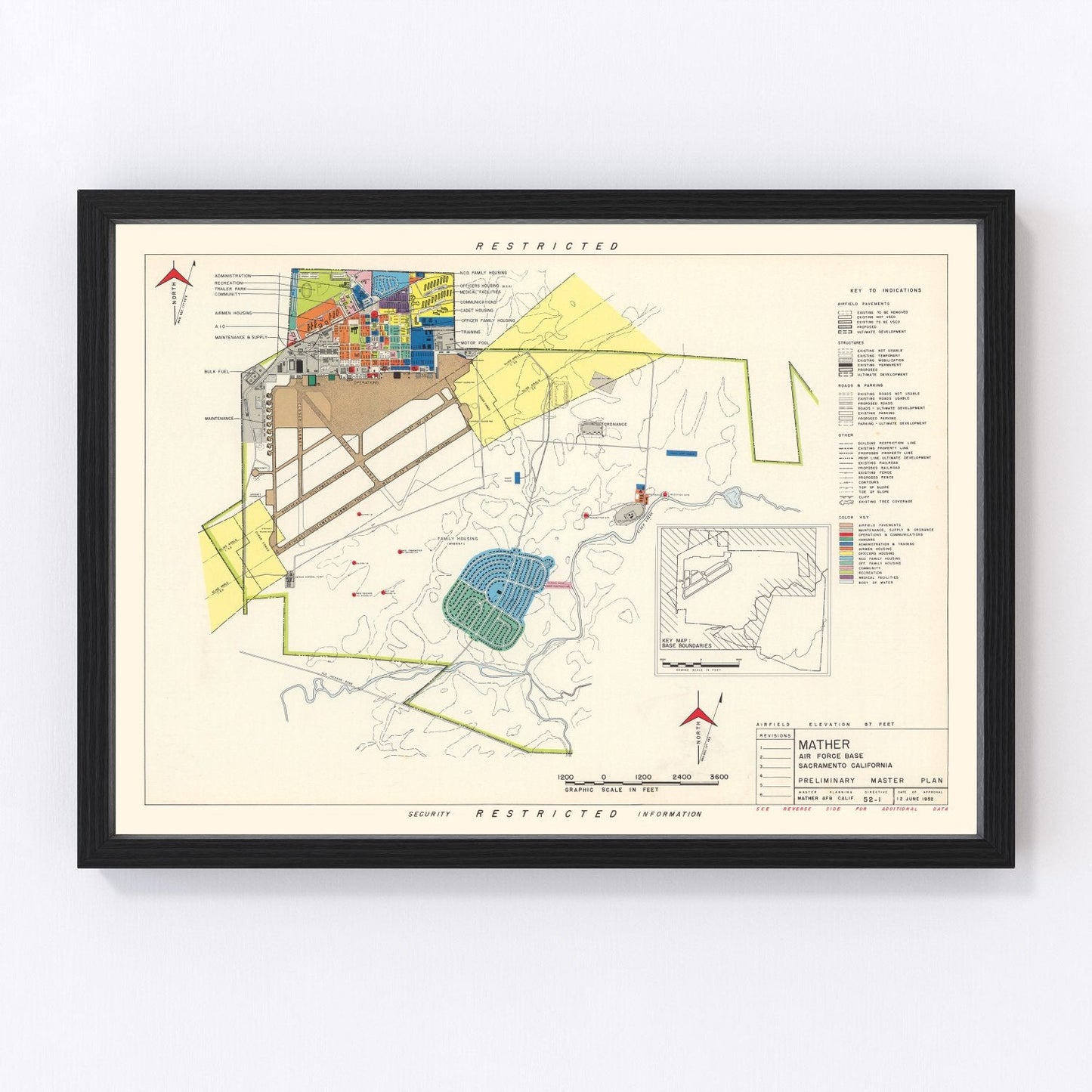 Vintage Map of Mather Air Force Base, 1952