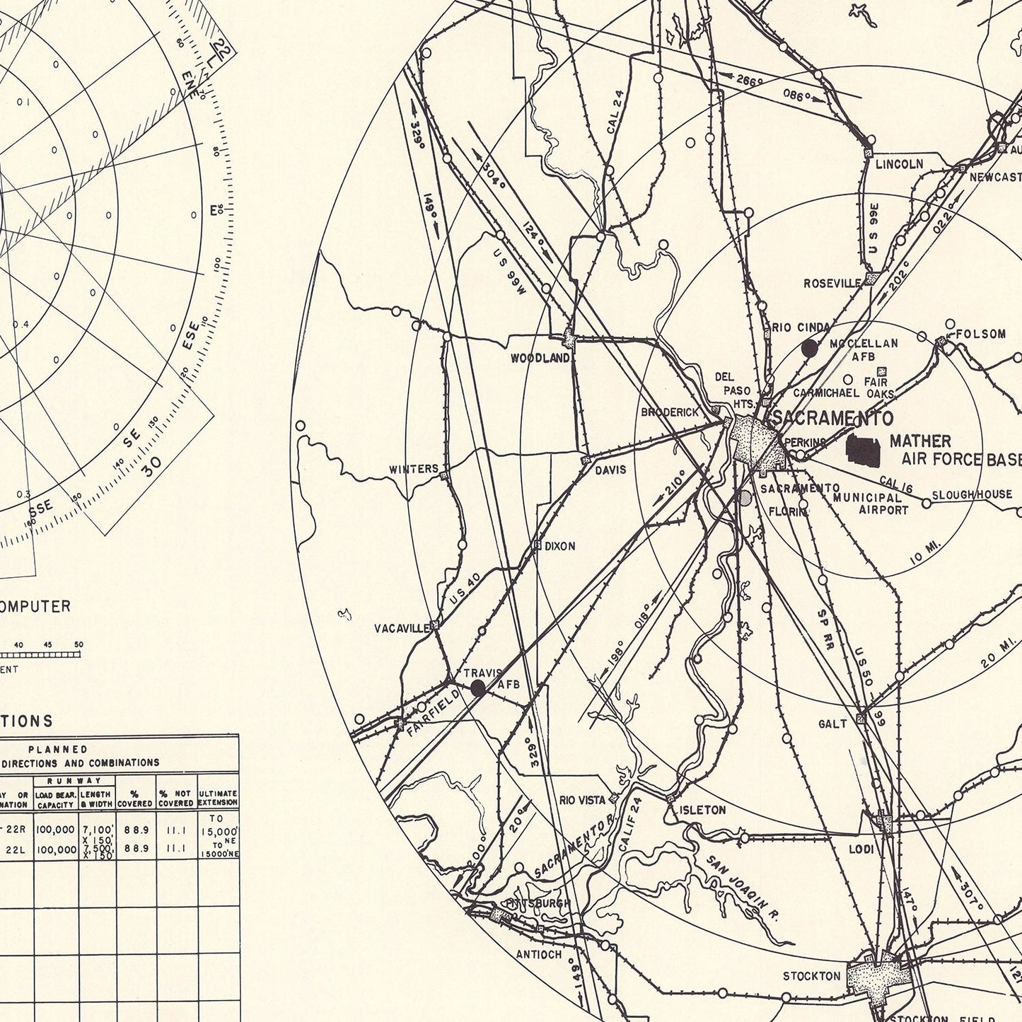 Vintage Map of the Mather Air Force Base Vicinity, 1952