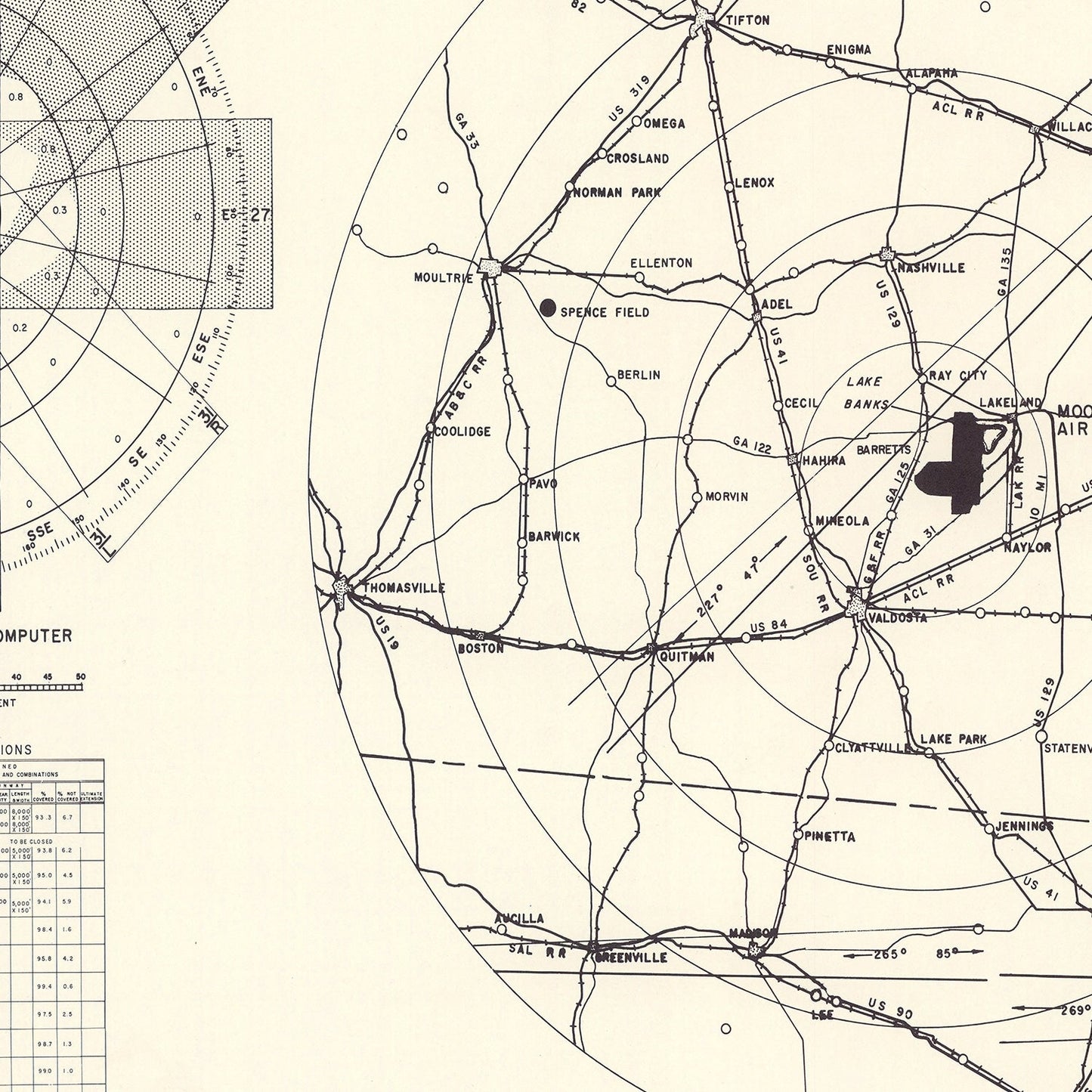 Vintage Map of the Moody Air Force Base Vicinity, 1951