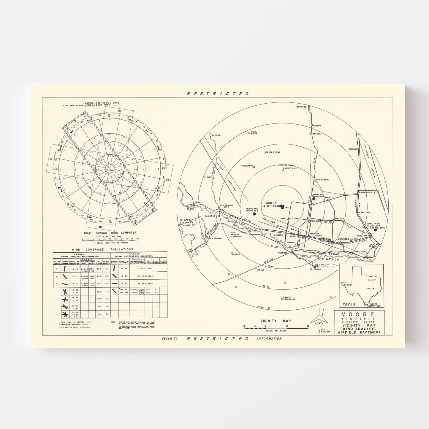 Vintage Map of the Moore Air Field Vicinity, 1952