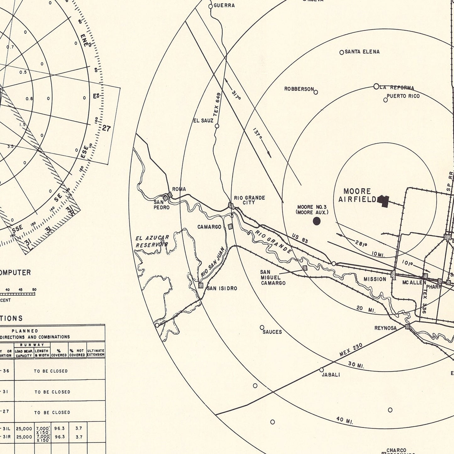 Vintage Map of the Moore Air Field Vicinity, 1952