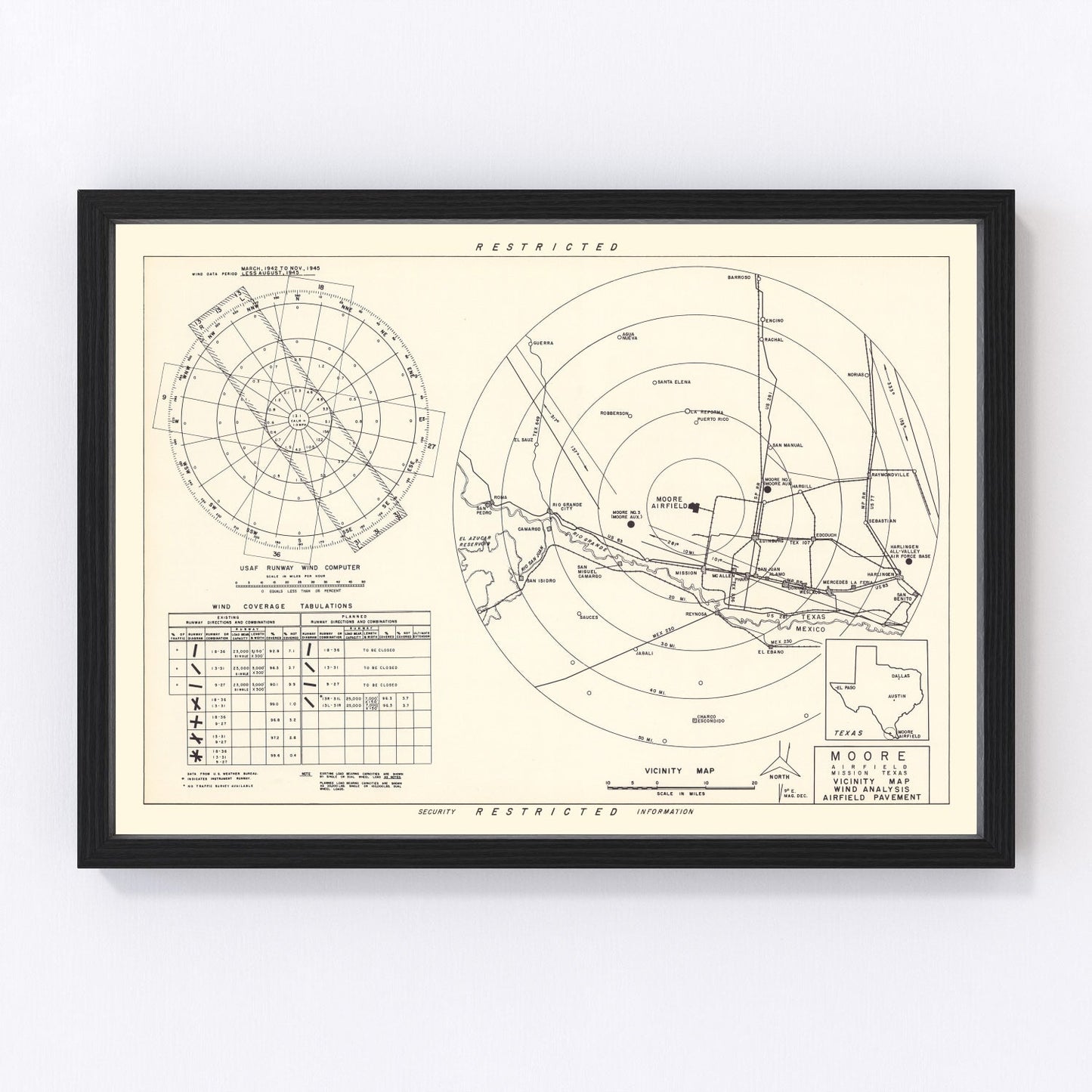 Vintage Map of the Moore Air Field Vicinity, 1952