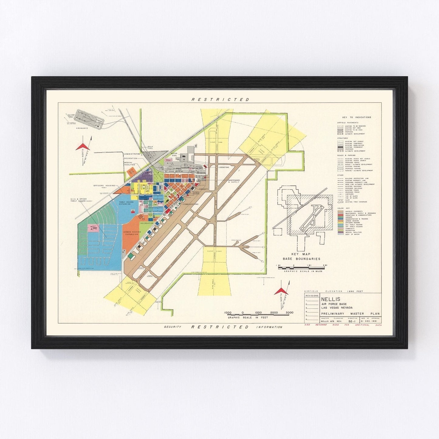 Vintage Map of Nellis Air Force Base, 1951