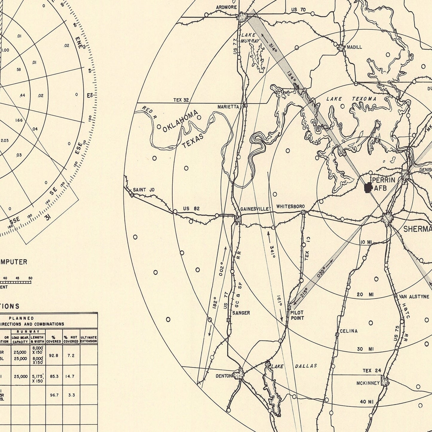 Vintage Map of the Perrin Air Force Base Vicinity, 1952