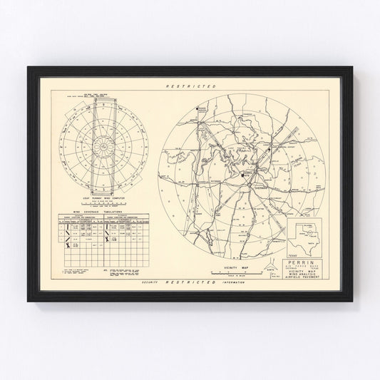 Vintage Map of the Perrin Air Force Base Vicinity, 1952