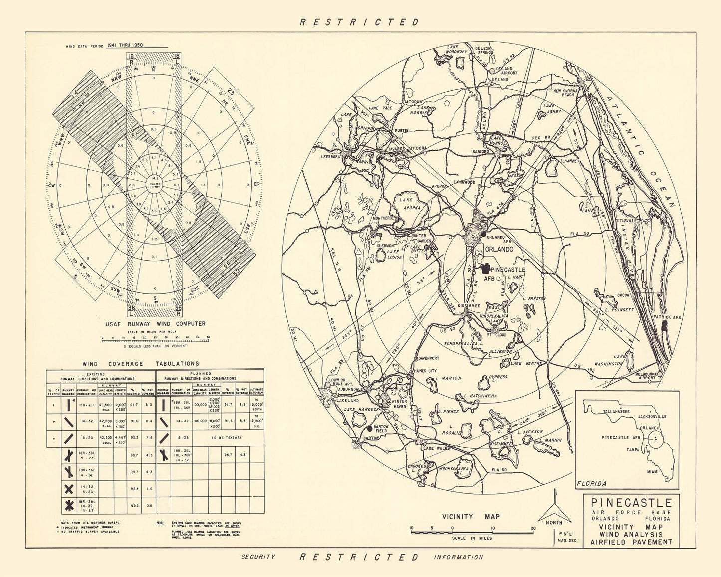 Vintage Map of the Pinecastle Air Force Base Vicinity, 1952