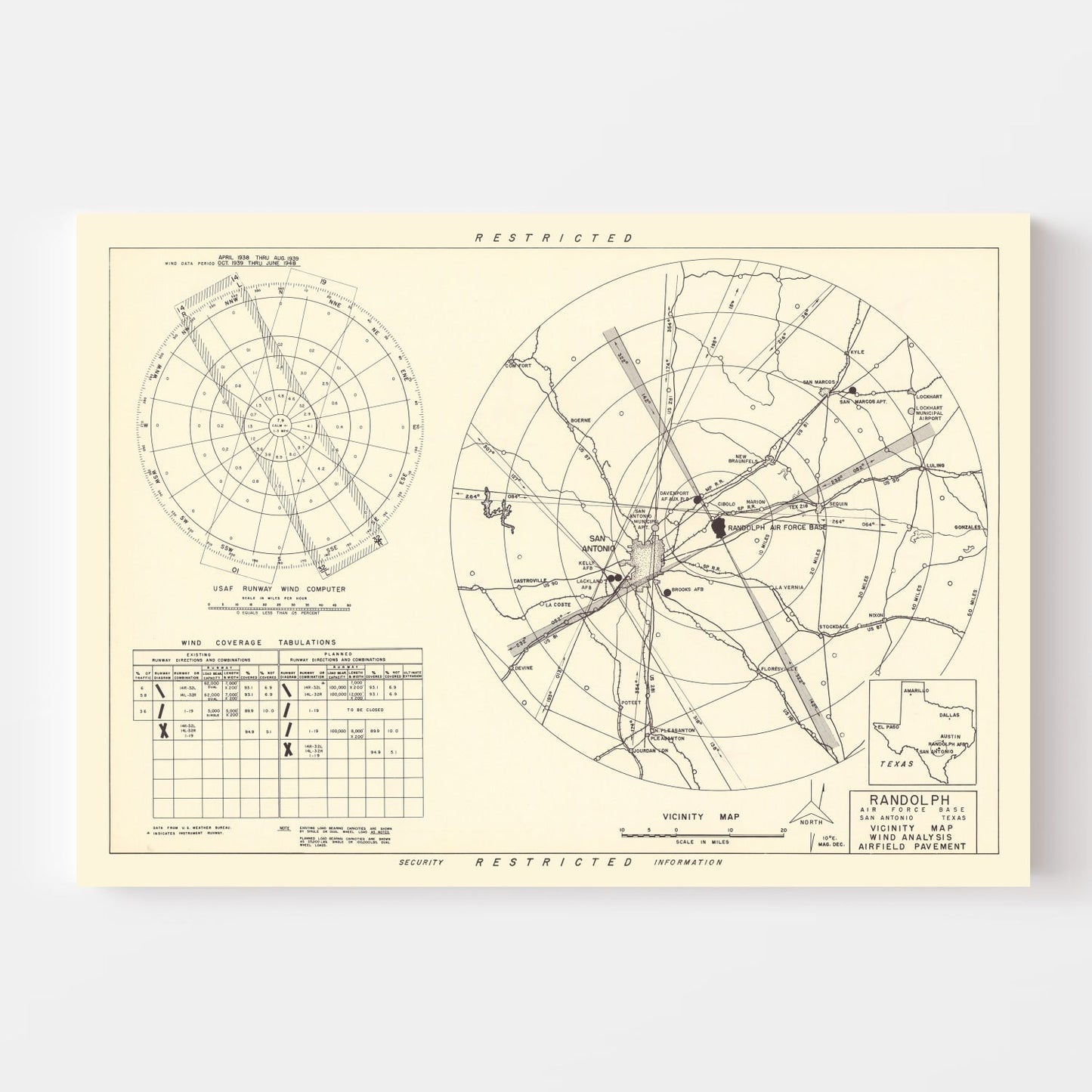 Vintage Map of the Randolph Air Force Base Vicinity, 1950