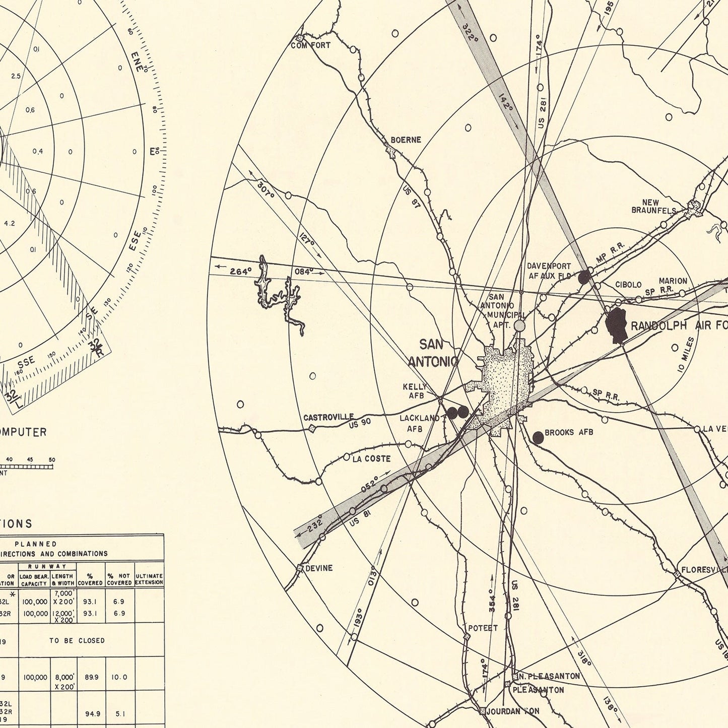 Vintage Map of the Randolph Air Force Base Vicinity, 1950
