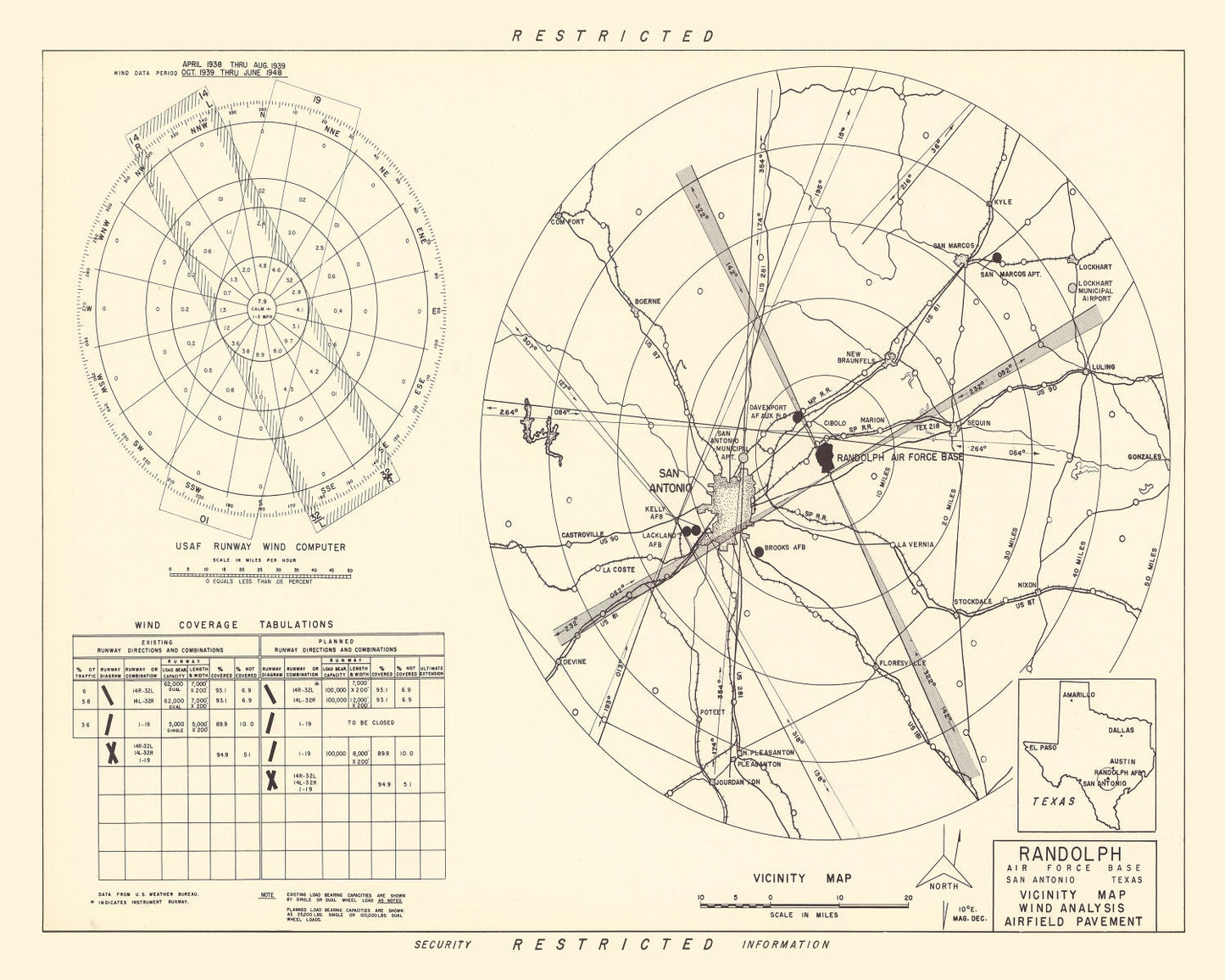 Vintage Map of the Randolph Air Force Base Vicinity, 1950
