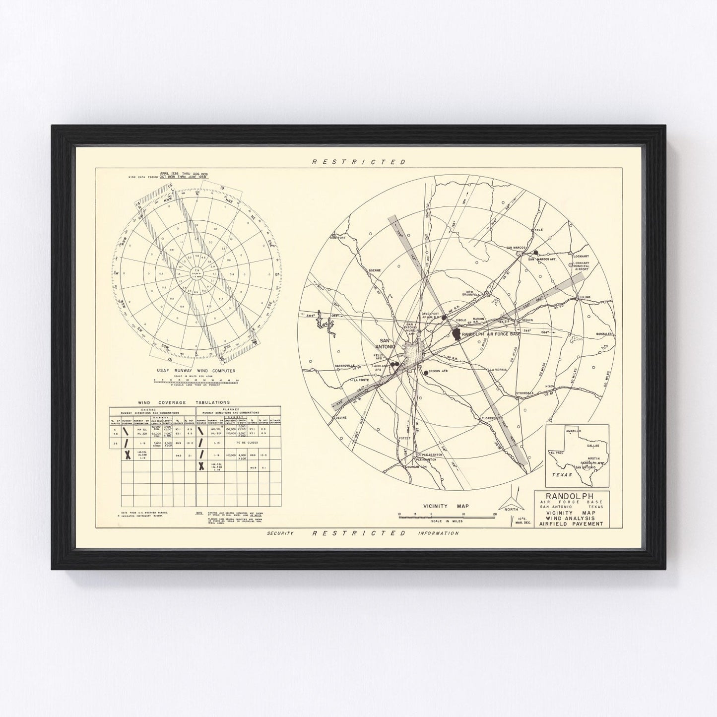 Vintage Map of the Randolph Air Force Base Vicinity, 1950