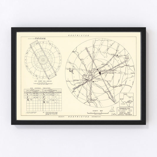 Vintage Map of the Randolph Air Force Base Vicinity, 1950
