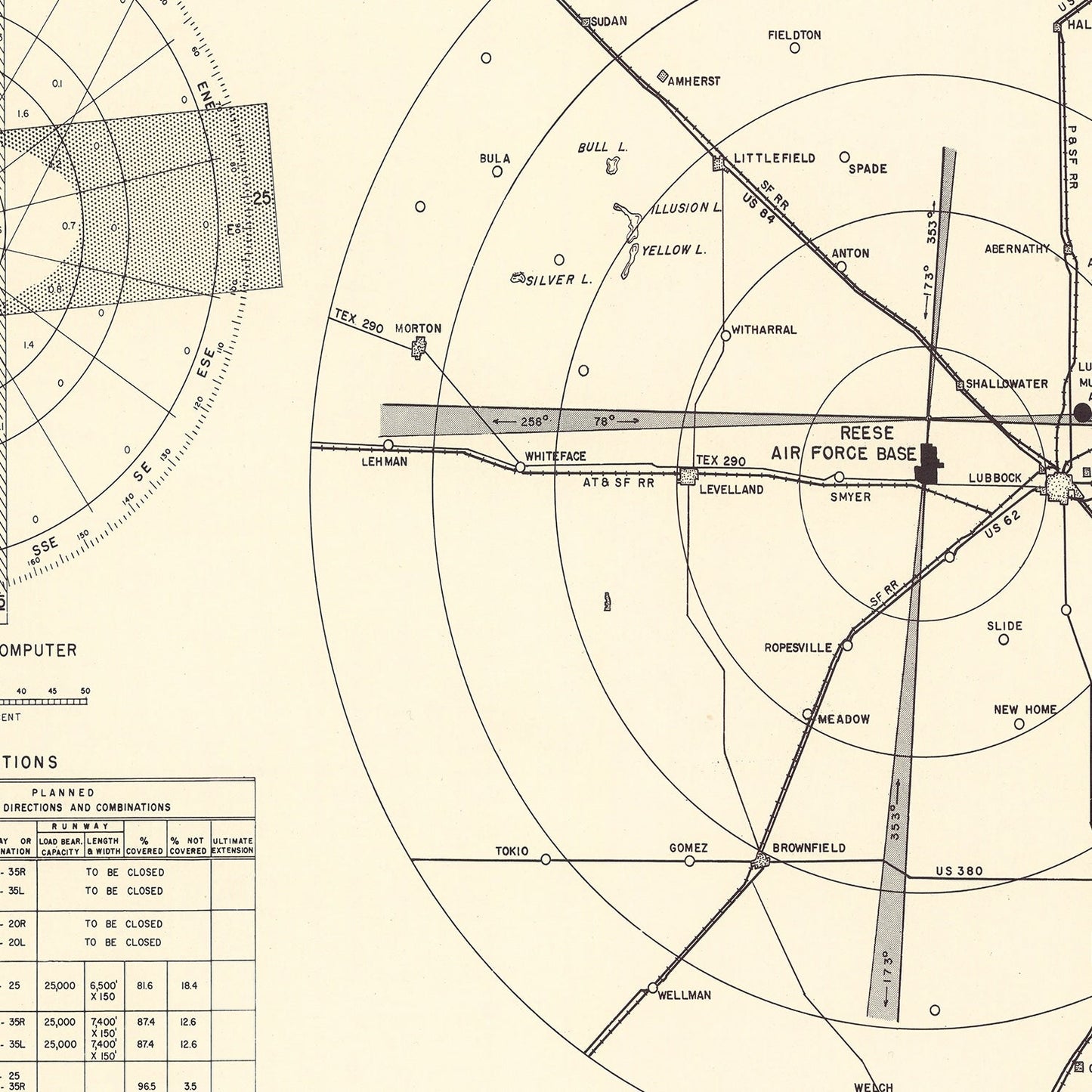 Vintage Map of the Reese Air Force Base Vicinity, 1952