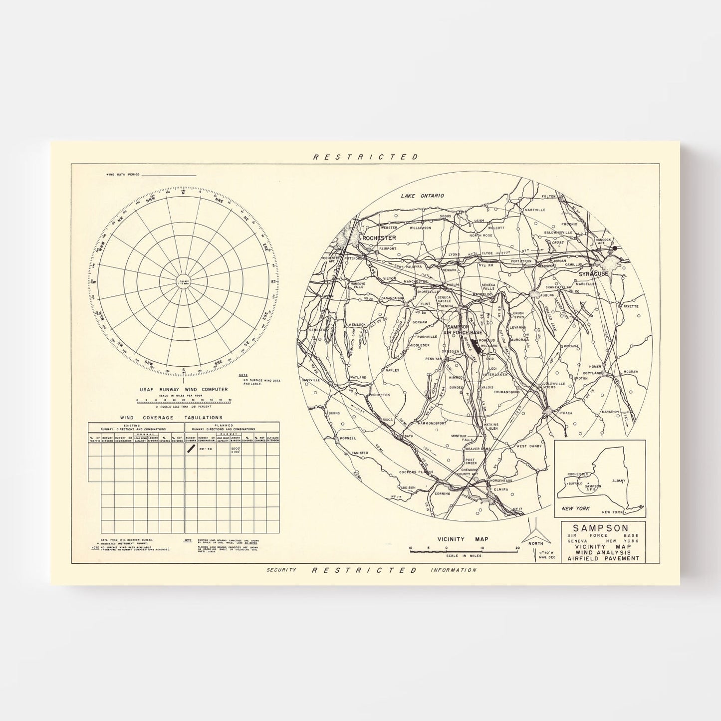 Vintage Map of the Sampson Air Force Base Vicinity, 1951