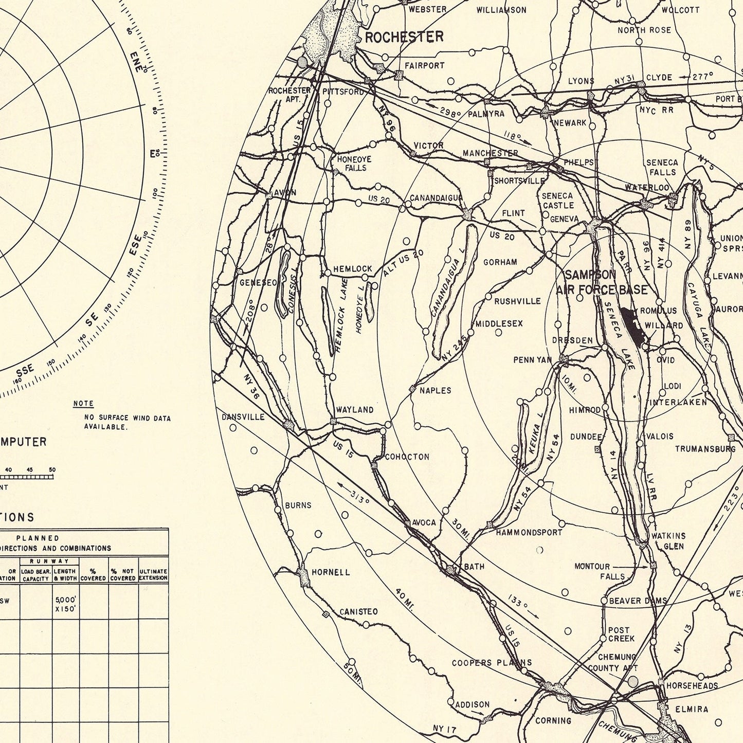 Vintage Map of the Sampson Air Force Base Vicinity, 1951