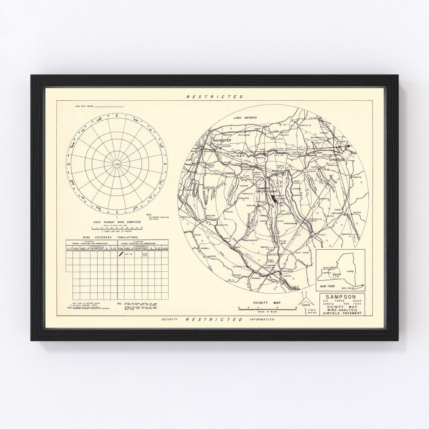 Vintage Map of the Sampson Air Force Base Vicinity, 1951
