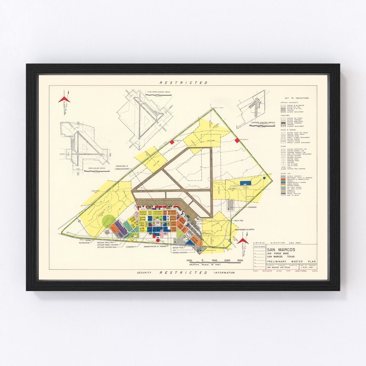 Vintage Map of San Marcos Air Force Base, 1951