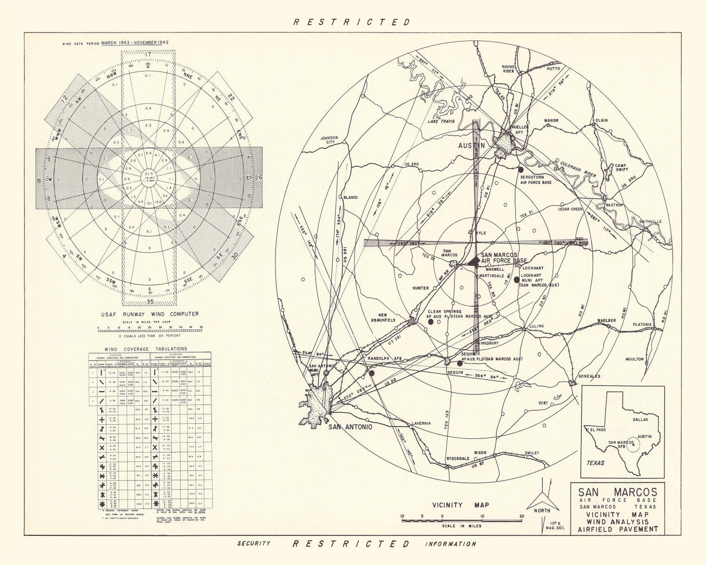 Vintage Map of the San Marcos Air Force Base Vicinity, 1951